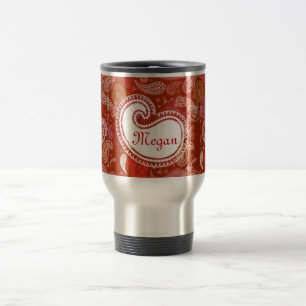 Red scarlet paisley travel mug
