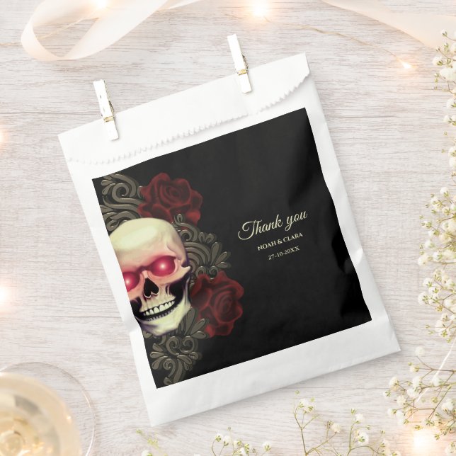 Red Scary floral dark moody gothic skull Hallowedd Favour Bags (Clipped)