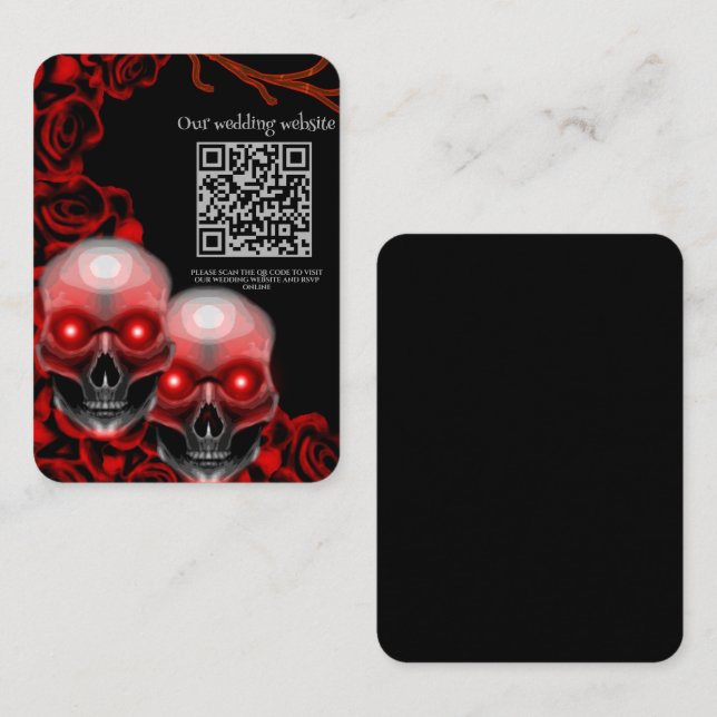 Red Scary floral dark moody gothic skull Halloween Enclosure Card (Front/Back)