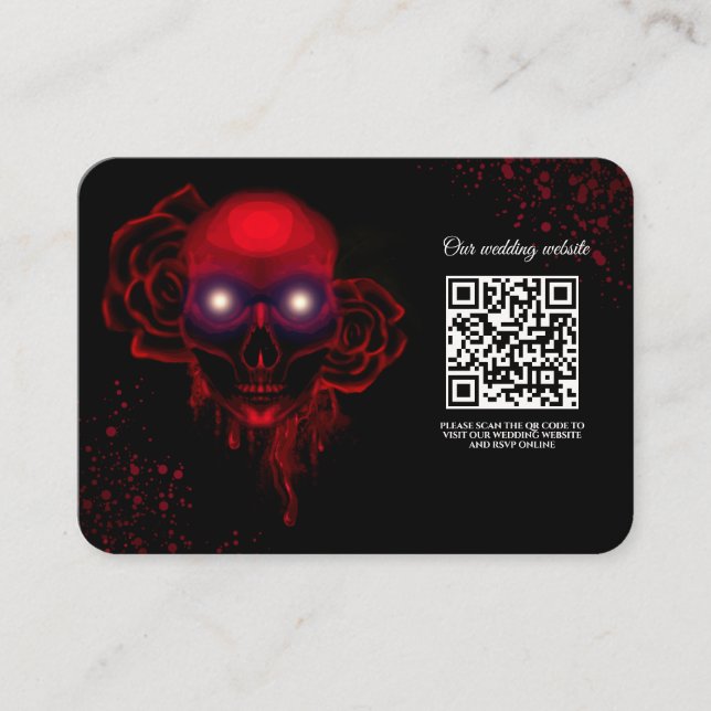 Red Scary floral dark moody gothic skull Halloween Enclosure Card (Front)