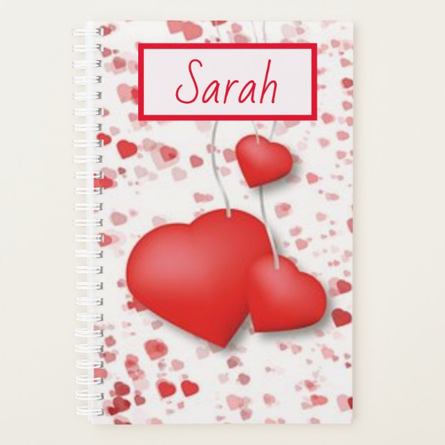 Red Scattered Hearts and Love Personalised Planner (Front)