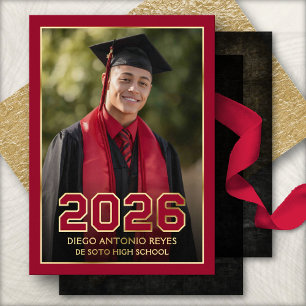 Red School Colours Photo Graduation Announcement