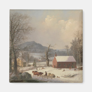 Red School House (Country Scene) 1858 Magnet