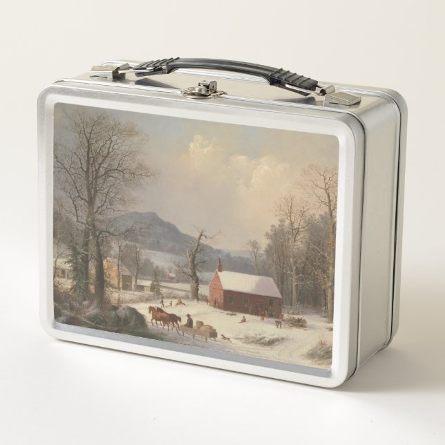 Red School House (Country Scene) 1858 Metal Lunch Box (Front)