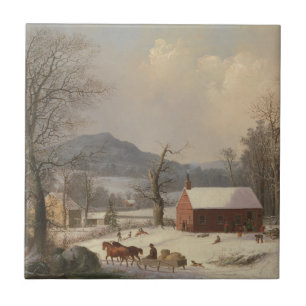 Red School House (Country Scene) 1858 Tile