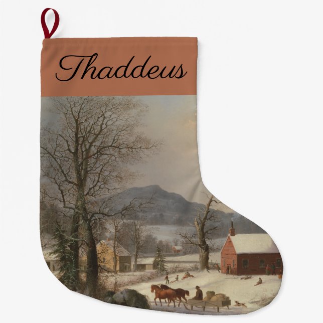 Red School House (Country Scene): Large Christmas Stocking (Front)