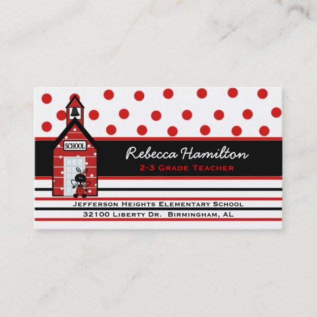 Red School House Teacher's Business Card (Front)