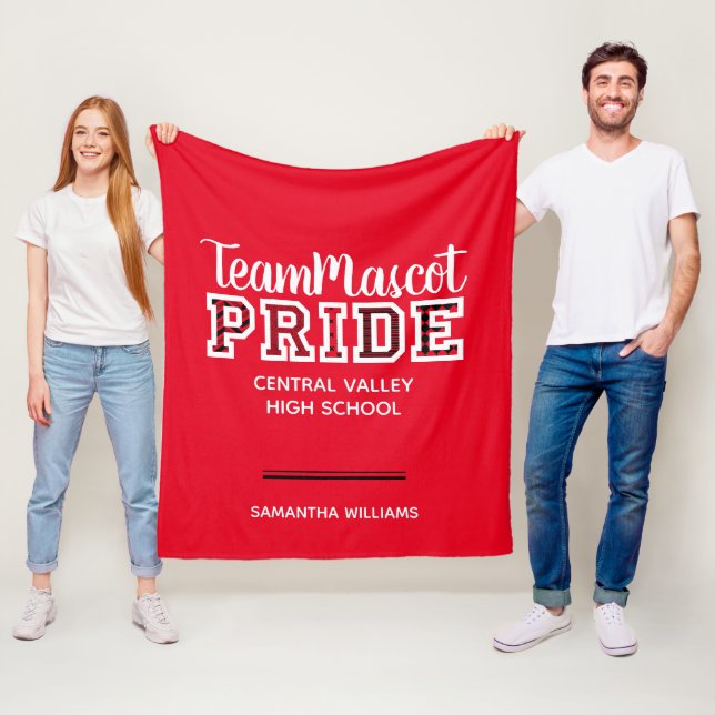 Red School Pride Mascot Name Fleece Blanket (In Situ)