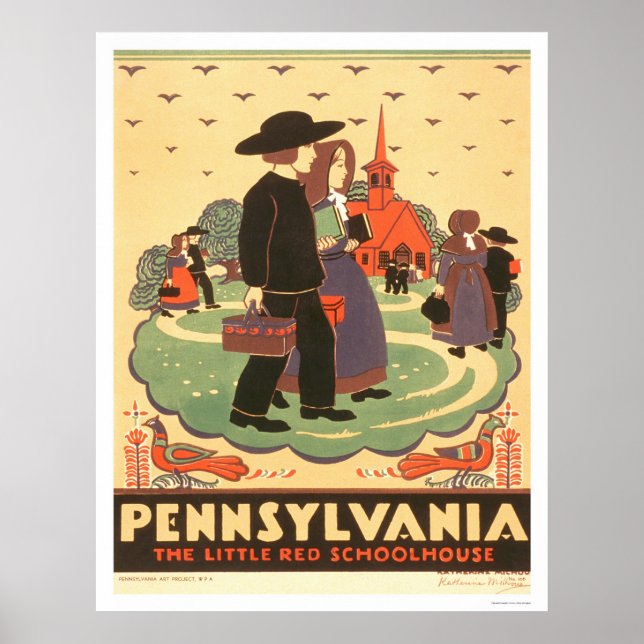 Red Schoolhouse Amish 1938 WPA Poster (Front)