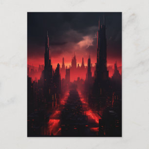 Red SciFi City Postcard