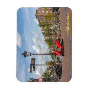 Red scooter on the bridge over the Brouwersgracht Magnet