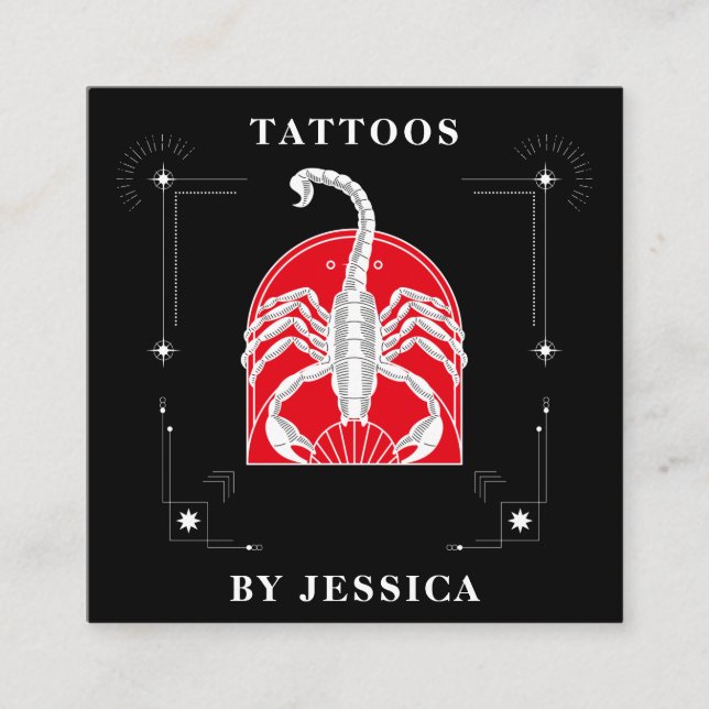 Red Scorpio Illustration Tattoo Artist Mystic      Square Business Card (Front)