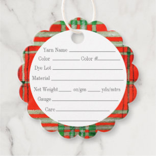 RED SCOTT TARTAN 2" Scalloped Round Yarn Tags