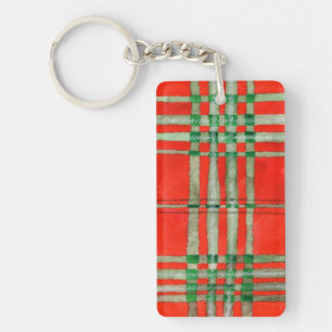 RED SCOTT TARTAN Acrylic Rectangle Keychain