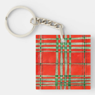 RED SCOTT TARTAN Acrylic Square Keychain