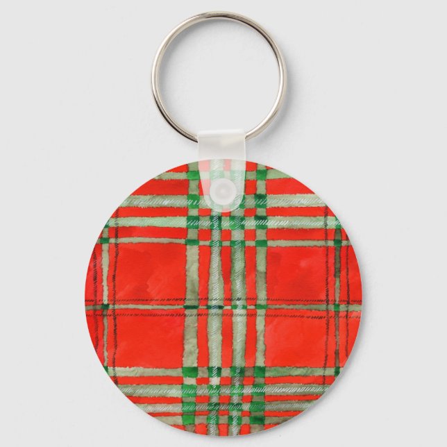 RED SCOTT TARTAN Aluminium Circle Keychain (Front)