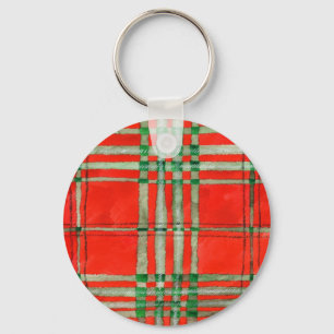 RED SCOTT TARTAN Aluminum Circle Keychain