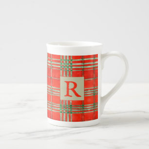 RED SCOTT TARTAN Bone China Mug + Text