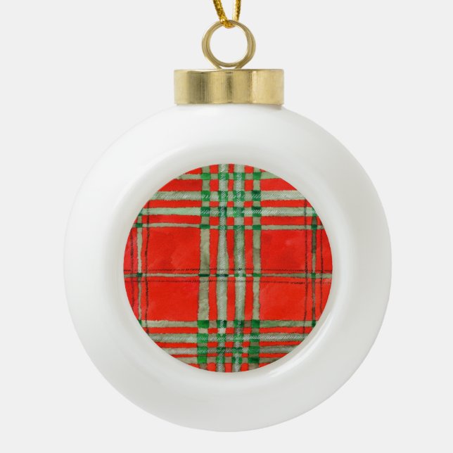 RED SCOTT TARTAN Ceramic Ball Ornament (Front)