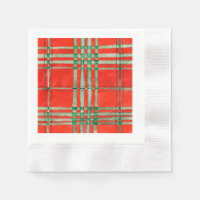 RED SCOTT TARTAN Coined Cocktail Paper Napkins