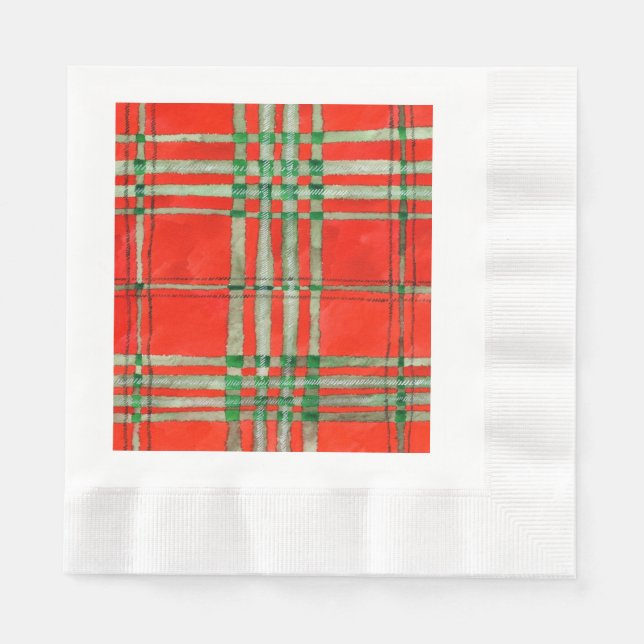 RED SCOTT TARTAN Coined Luncheon Paper Napkins (Front)