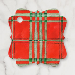 RED SCOTT TARTAN Fancy Square Gift Tags