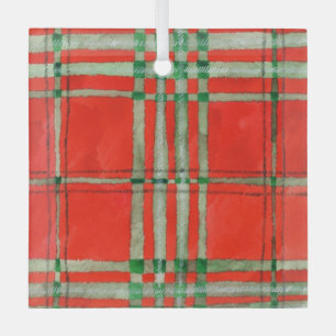 RED SCOTT TARTAN Glass Square Ornament