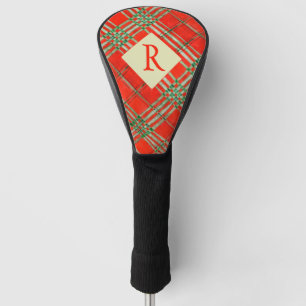 RED SCOTT TARTAN Golf Driver Cover + Initial