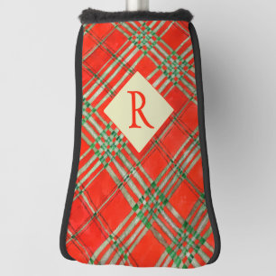 RED SCOTT TARTAN Golf Putter Cover + Initial 
