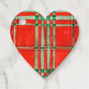 RED SCOTT TARTAN Heart Gift Tags