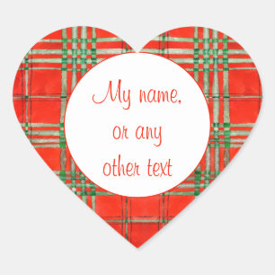 RED SCOTT TARTAN Heart Matte Stickers