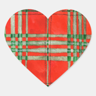 RED SCOTT TARTAN Heart Stickers
