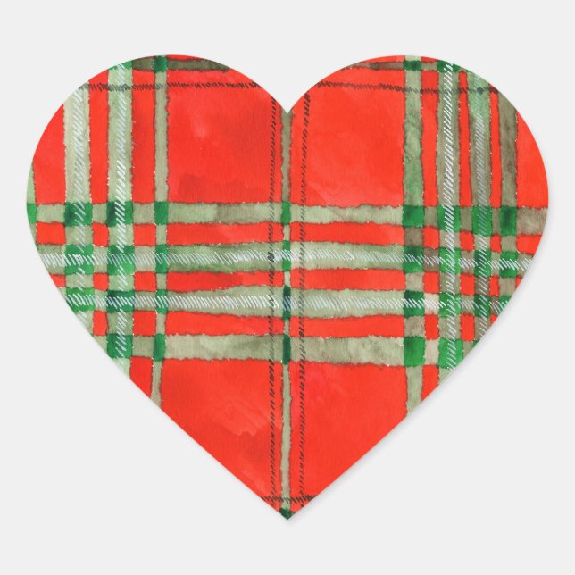 RED SCOTT TARTAN Heart Stickers (Front)