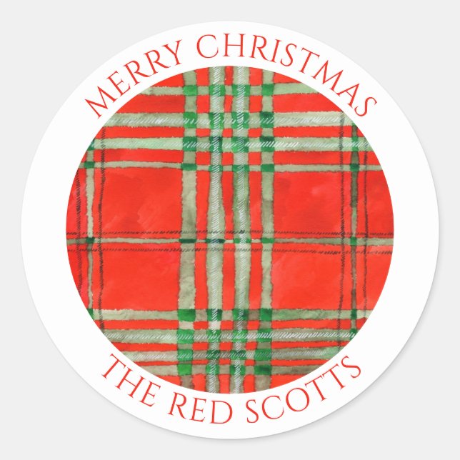 RED SCOTT TARTAN Large Round Envelope Seals (Front)
