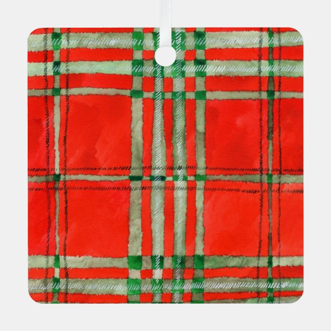 RED SCOTT TARTAN Metal Square Ornament (Front)