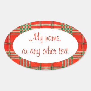 RED SCOTT TARTAN Oval Matte Stickers