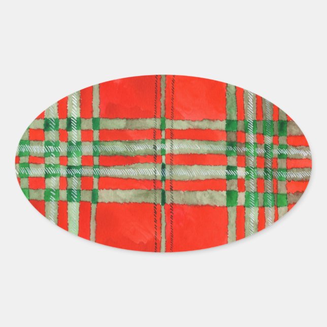RED SCOTT TARTAN Oval Stickers (Front)