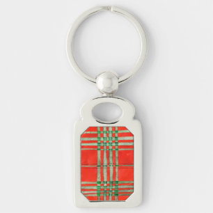 RED SCOTT TARTAN Rectangle Metal Keychain