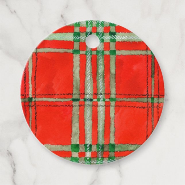 RED SCOTT TARTAN Round Gift Tags (Front)