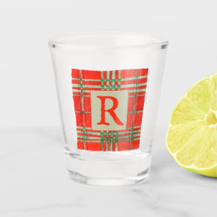 RED SCOTT TARTAN Shot Glass + Initial