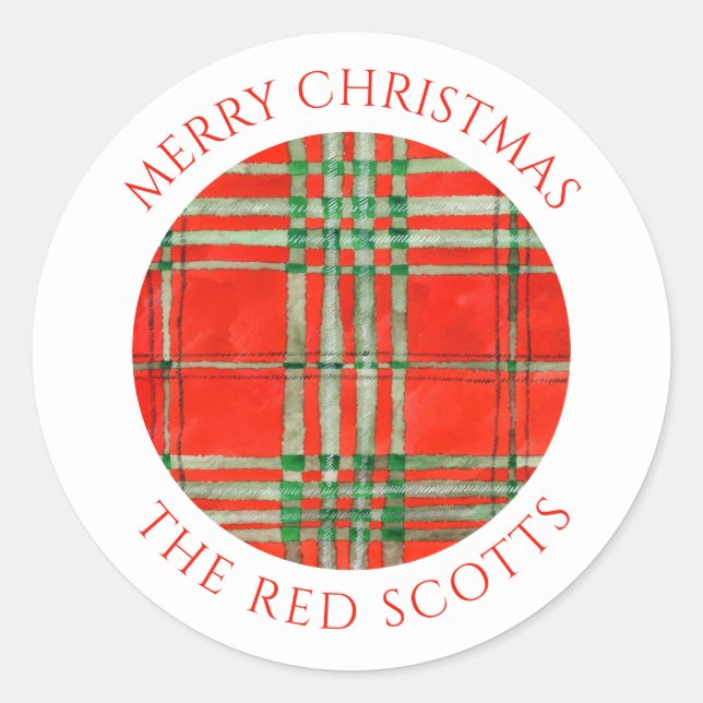 RED SCOTT TARTAN Small Round Envelope Seals (Front)
