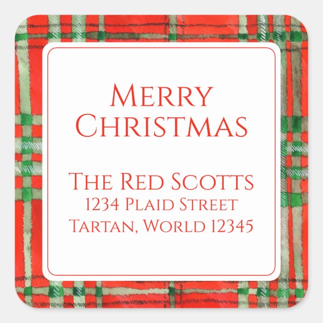 RED SCOTT TARTAN Small Square Address Seals (Front)