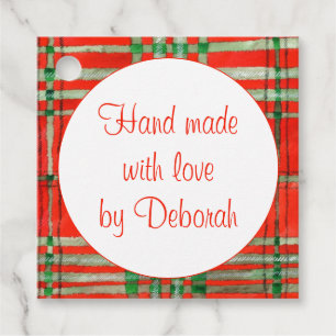 RED SCOTT TARTAN Square "Hand Made" Tags