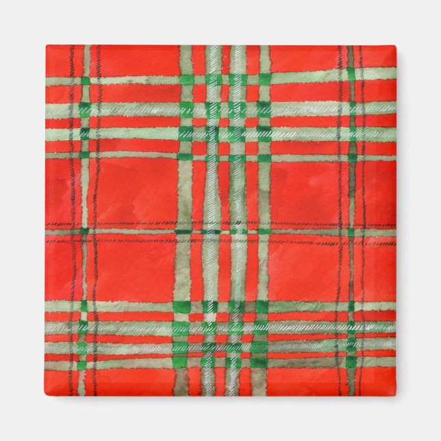 RED SCOTT TARTAN Square Magnet (Front)