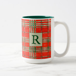 RED SCOTT TARTAN Tall Green Two-Tone Mug + Initial