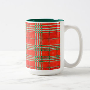 RED SCOTT TARTAN Tall Hunter Green Two-Tone Mug 