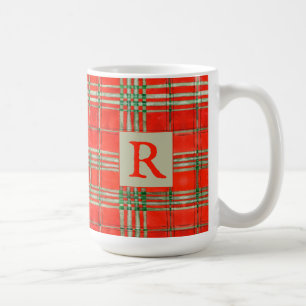RED SCOTT TARTAN Tall White Mug + Initial