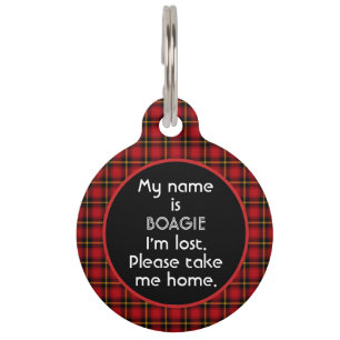 Red Scottish Plaid Chalkboard Personalised Large Pet Tag