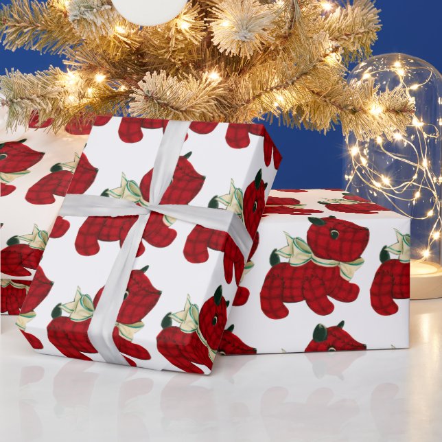 Red, Scottish Plaid,Terrier Dog, Christmas Wrapping Paper (Holidays)