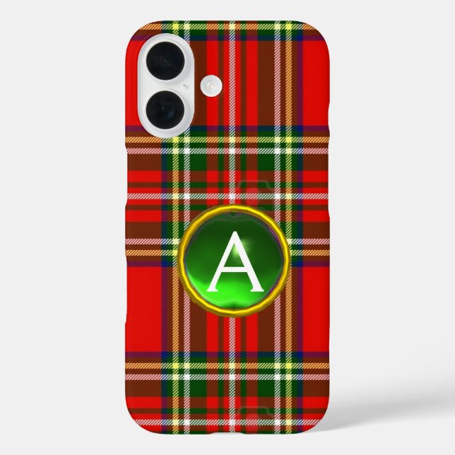 RED SCOTTISH TARTAN AND GREEN GEMSTONE MONOGRAM Case-Mate iPhone CASE (Back)